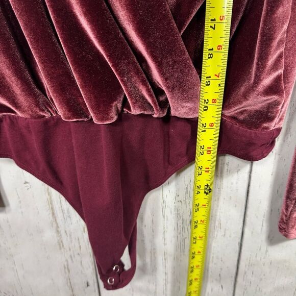 Express Velvet Wrap Bodysuit Burgundy Long Sleeve XS Holiday Night Out Elegant - Picture 16 of 16